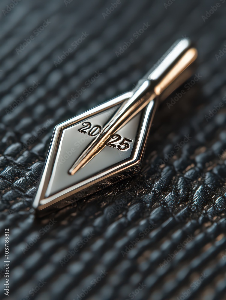 Metallic 2025 pin shaped like a forward-pointing arrow with Metallic 2025 pin shaped like a forward-pointing arrow with