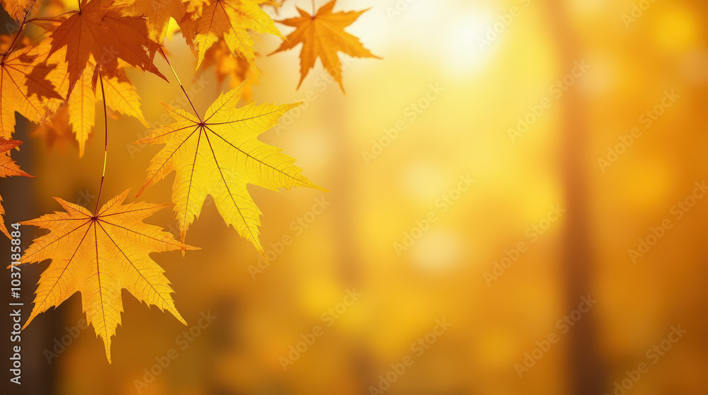 Bright Autumn Maple Leaves on Golden Background - Perfect for Seasonal Fall Imagery Bright Autumn Maple Leaves on Golden Background - Perfect for Seasonal Fall Imagery