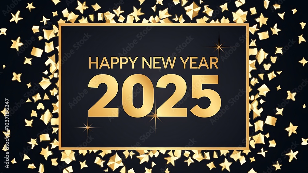 Gold 2025 Happy New Year Greeting with Stars Gold 2025 Happy New Year Greeting with Stars