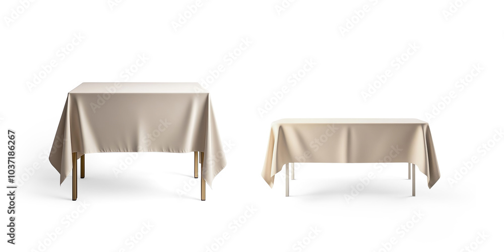 Plain Beige Tablecloth on Square Table on a Transparent Background Plain Beige Tablecloth on Square Table on a Transparent Background