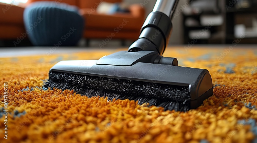 Person using a vacuum cleaner on a rug focusing on hygiene and home cleanliness Person using a vacuum cleaner on a rug focusing on hygiene and home cleanliness