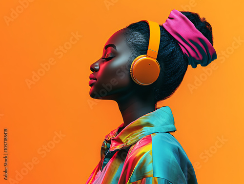 Wallpaper Mural Futuristic female wearing headphone in vibrant color tone Torontodigital.ca