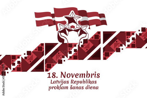 Translation: November 18, Proclamation Day of the Republic of Latvia. Independence day of Latvia vector illustration. Suitable for greeting card, poster and banner.