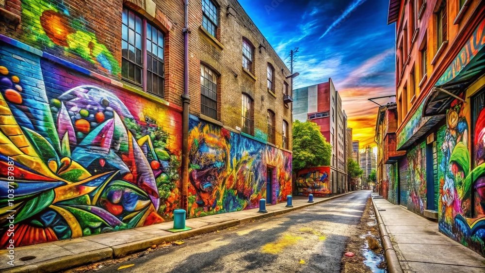 Fototapeta premium Customizable Graffiti Text Effects in Urban Architectural Photography for Street Art Enthusiasts