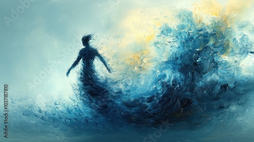 A silhouette of a figure emerges from a swirling ocean, symbolizing introspection and emotion.