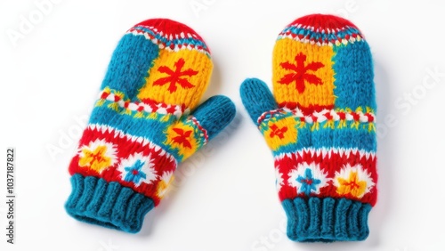 Сolorful fuzzy mittens, hand-drawn style, playful and cheerful design