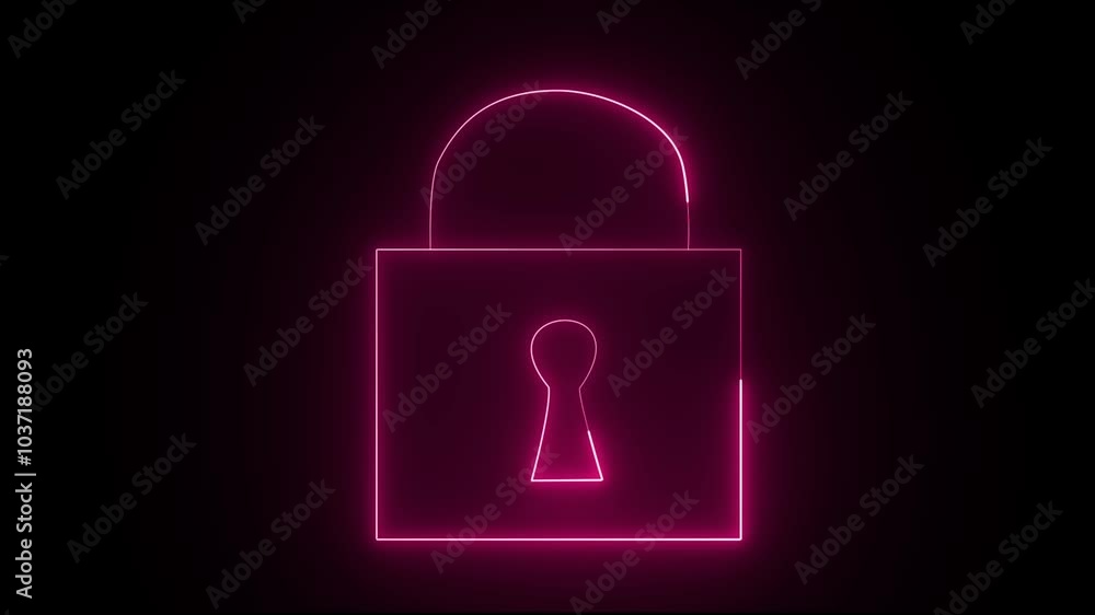 Glowing neon pink color lock animation icon padlock password privacy protection safety security digital lock animated sign symbol on black background Glowing neon pink color lock animation icon padlock password privacy protection safety security digital lock animated sign symbol on black background