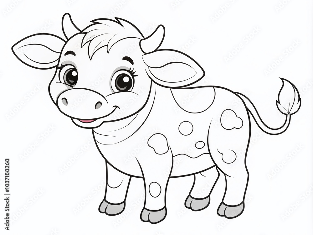 Fototapeta premium Cute Cartoon Baby Cow Coloring Page for Kids - Adorable Outline with Thick Lines, Perfect for Creative Fun