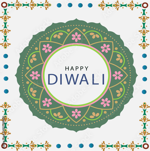 Happy Diwali Celebration Wallpaper. Diwali Festival Of Lights Banner with Diya and mandala art Vector on a white background. Diwali Social Media Post Template. Design for greeting card, poster, flyer.