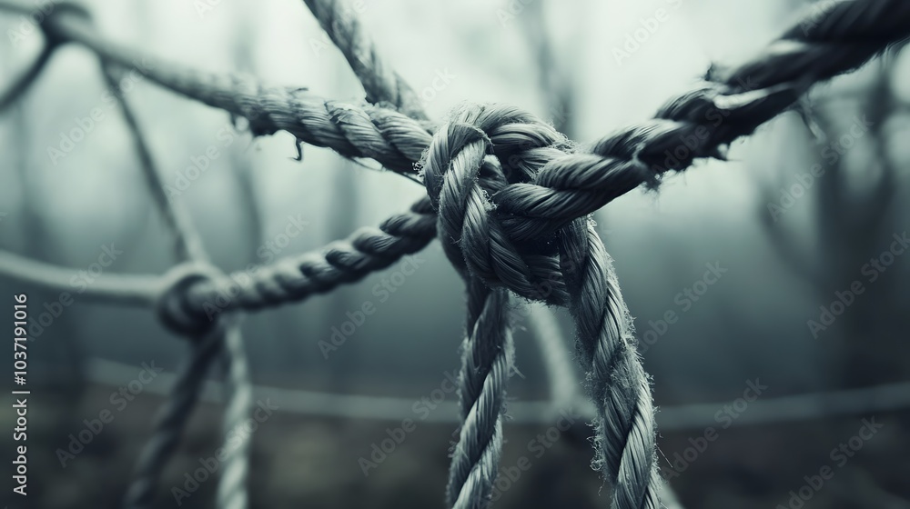 Complex web of interconnected ropes symbolizing intricate business relationships and antitrust challenges, with a focused foreground rope representing the effort to break monopolies. Complex web of interconnected ropes symbolizing intricate business relationships and antitrust challenges, with a focused foreground rope representing the effort to break monopolies.