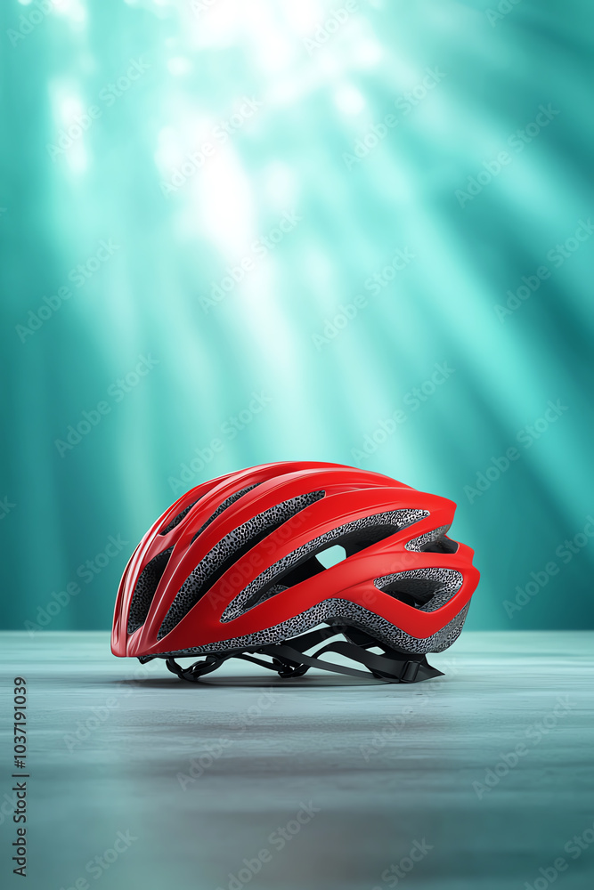 Vibrant red cycling helmet with rays of light a symbol of safety and performance in sports Vibrant red cycling helmet with rays of light a symbol of safety and performance in sports