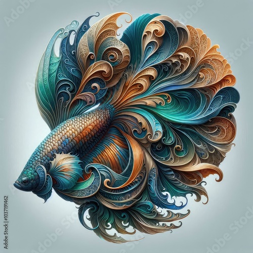 Ultra-Realistic 8K Illustration of a Betta Fish with Intricate Swirling Patterns, Ornate Fins, and Vibrant Colors, Inspired by Baroque Art and Nature’s Fluid Elegance