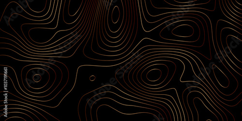 Abstract multicolor on black background with Topographic line map pattern. Topographic map lines, contour background. wavy and curved lines background. Geographic map .