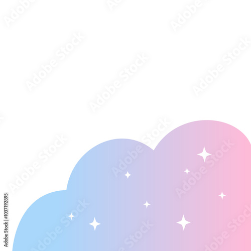 Gradient pink blue cloud corner border frame. Flat decorative vector design isolated illustration.
