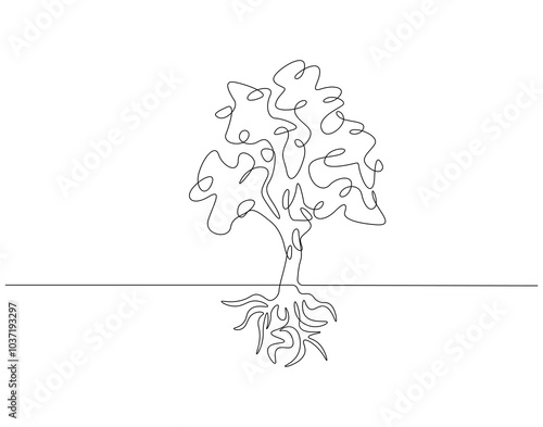 Continuous one line drawing of tree. One line drawing illustration of tree plant. National tree day concept line art. Editable outline