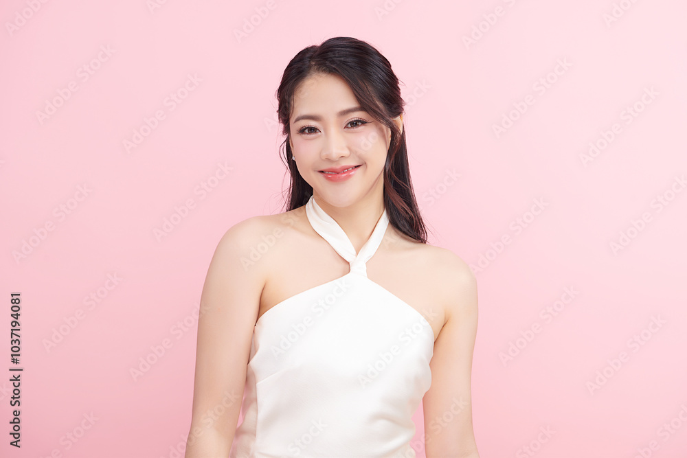 Beautiful young asian woman with clean fresh skin on pink background, Face care, Facial treatment, Cosmetology, beauty and spa, Asian women portrait. Beautiful young asian woman with clean fresh skin on pink background, Face care, Facial treatment, Cosmetology, beauty and spa, Asian women portrait.