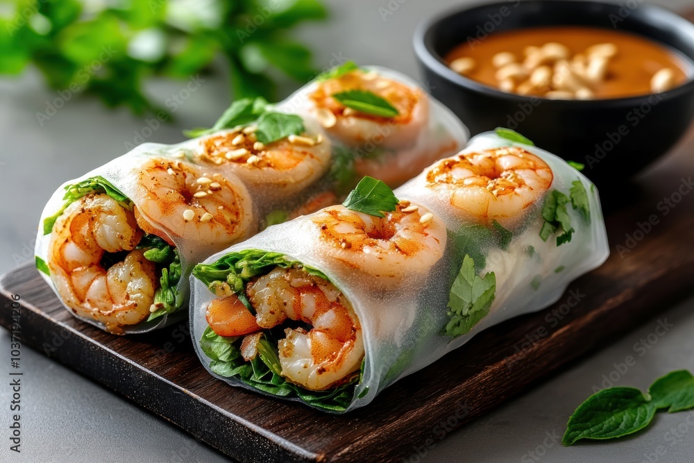 Fresh Shrimp Spring Rolls with Herbs and Peanut Sauce Fresh Shrimp Spring Rolls with Herbs and Peanut Sauce