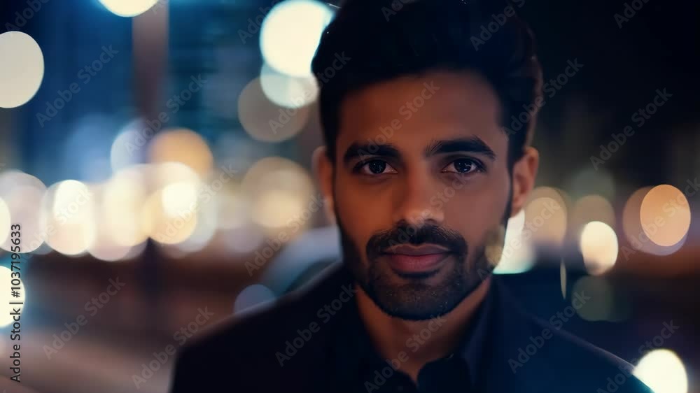 Portrait of a man with city lights and bokeh background Portrait of a man with city lights and bokeh background