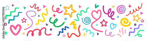 Colorful squiggly lines. Cute childish scribble shapes and curved stripes wallpaper. 