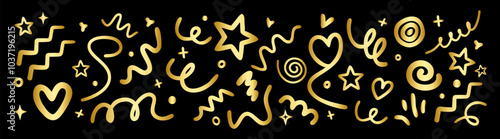 Golden squiggly lines in childish doodle style. Simple scribbles, spirals and shapes wallpaper.