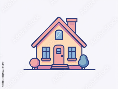 Flat logo of a simple house, minimal graphic design with a pastel color palette and white background. 