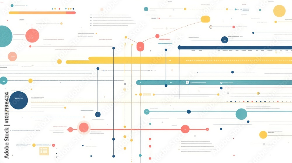 Abstract visual representation of data with lines and circles in various colors. Abstract visual representation of data with lines and circles in various colors.