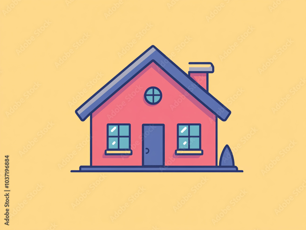 Flat logo of a simple house, minimal graphic design with a pastel color palette and white background. Flat logo of a simple house, minimal graphic design with a pastel color palette and white background.