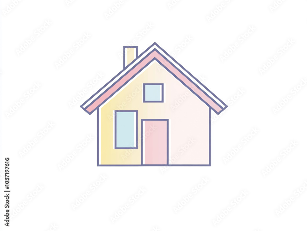 Flat logo of a simple house, minimal graphic design with a pastel color palette and white background. Flat logo of a simple house, minimal graphic design with a pastel color palette and white background.