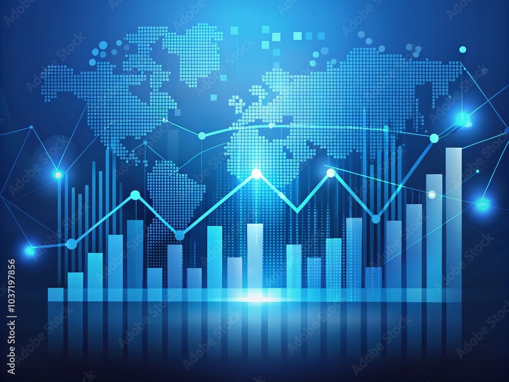 Digital Blue Background with Stock Market Graphs and Charts in Minimalist Style for Financial Insights