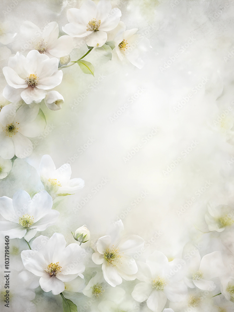 Watercolor white flower arrangement with soft blurred background Watercolor white flower arrangement with soft blurred background