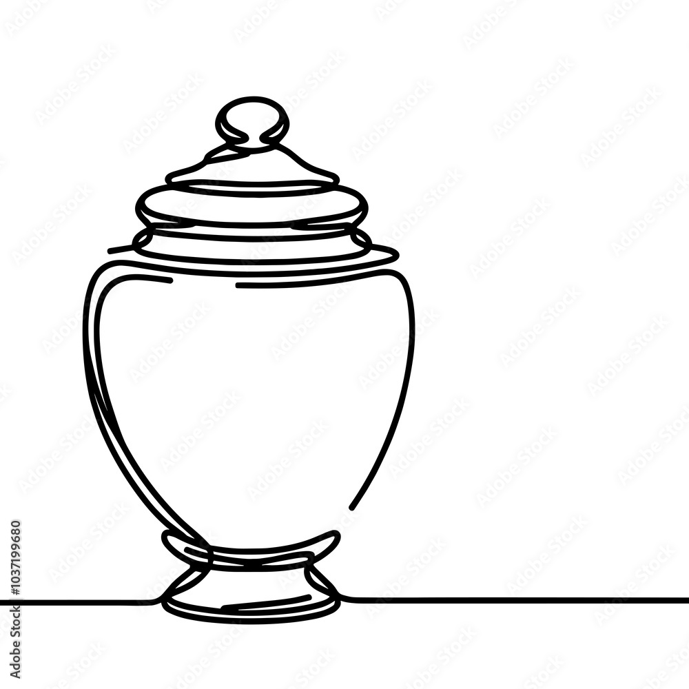 Single line illustration of urn of ashes, elegant continuous outline, minimalist design Single line illustration of urn of ashes, elegant continuous outline, minimalist design