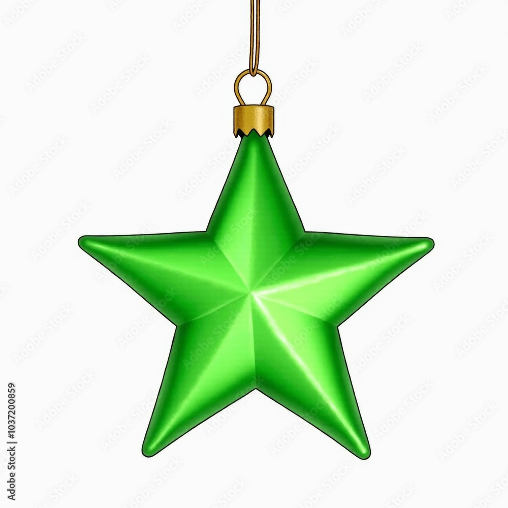 Green star-shaped Christmas tree ornament, smooth and polished, set against a white background. Realistic and festive for holiday décor. Green star-shaped Christmas tree ornament, smooth and polished, set against a white background. Realistic and festive for holiday décor.