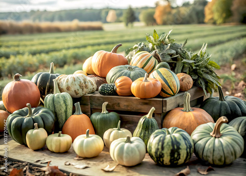 Autumn Abundance: Exploring Pumpkins in a Field and the Charming Scenery of a Working Farm