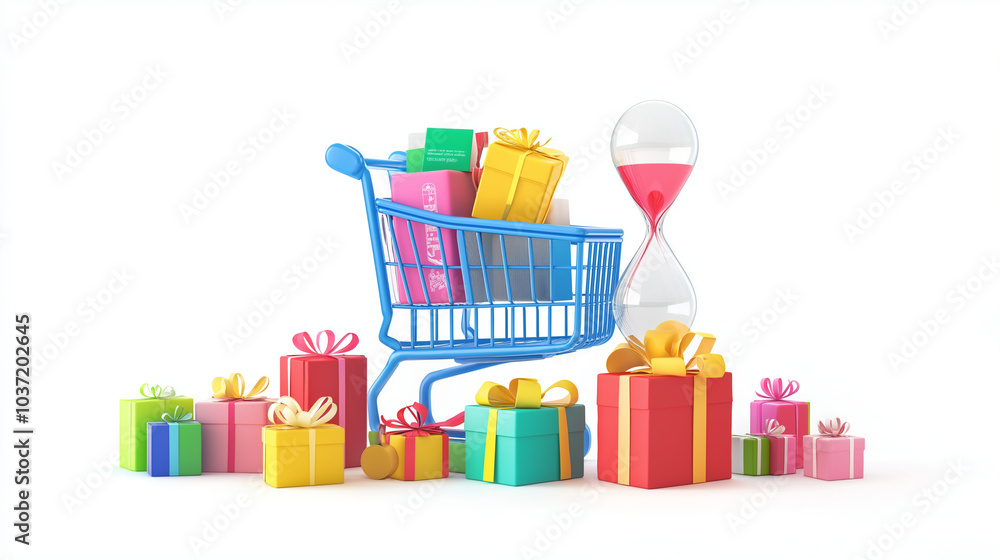 Fototapeta premium The single day concepts, Prominent number or date, Shopping cart, Discount tags, Gift boxes. Generative AI illustration.
