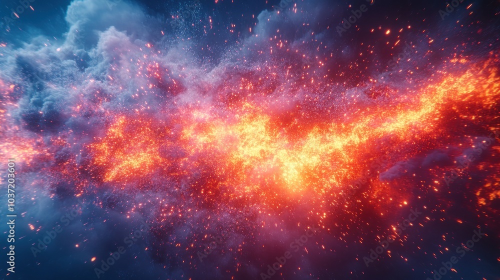 Fototapeta premium A vibrant cosmic scene depicting a fiery, swirling nebula in deep space.