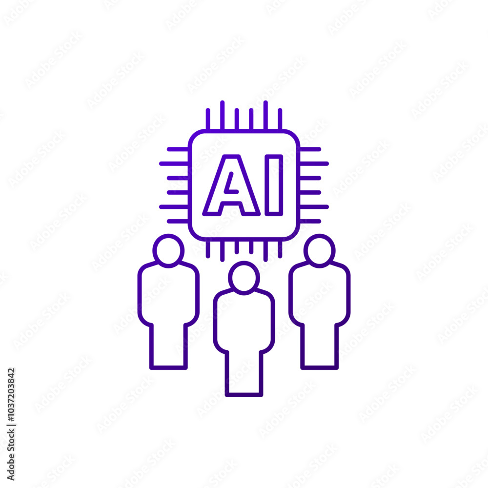 Artificial Intelligence and people line icon on white