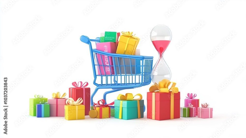 The single day concepts, Prominent number or date, Shopping cart, Discount tags, Gift boxes. Generative AI illustration. The single day concepts, Prominent number or date, Shopping cart, Discount tags, Gift boxes. Generative AI illustration.