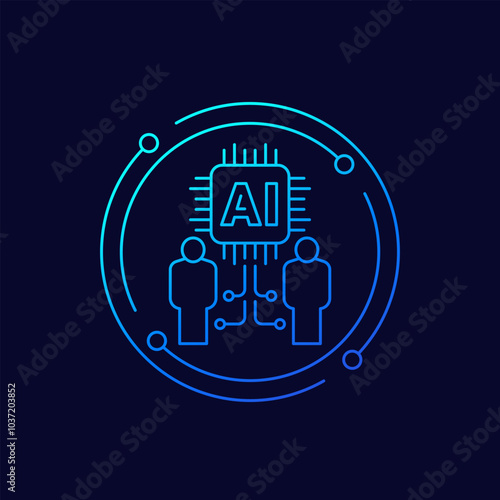 Artificial Intelligence, AI and people icon, linear design