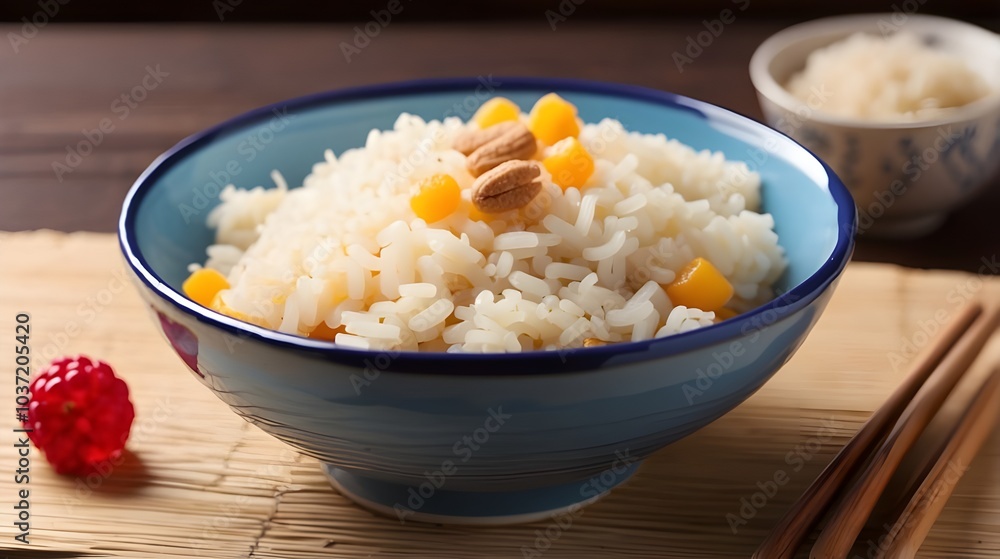 bowl of rice with chopsticks bowl of rice with chopsticks