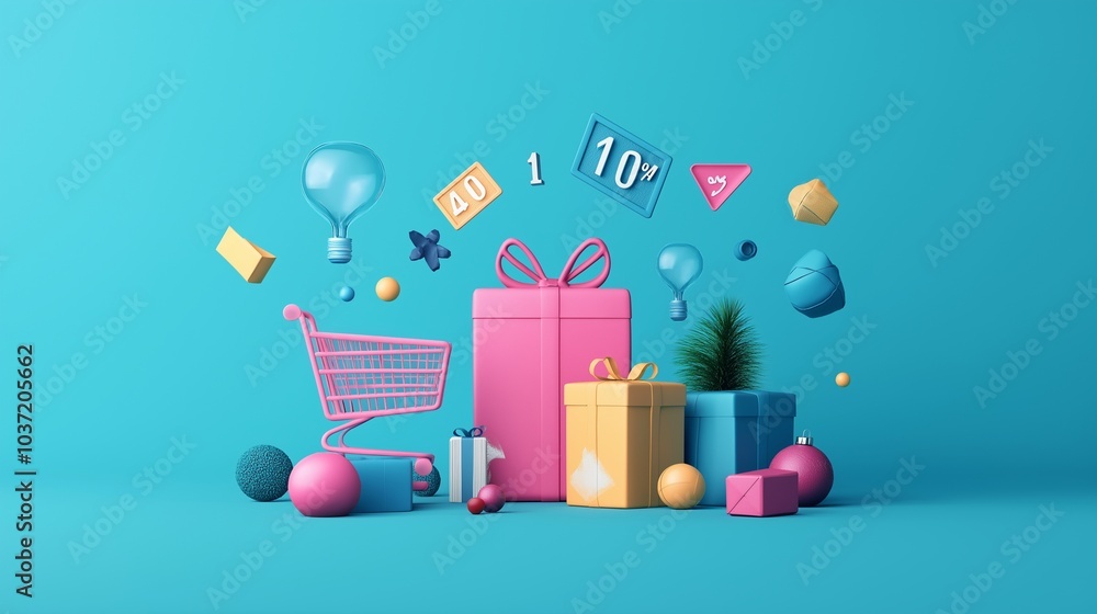 The single day concepts, Prominent number or date, Shopping cart, Discount tags, Gift boxes. Generative AI illustration. The single day concepts, Prominent number or date, Shopping cart, Discount tags, Gift boxes. Generative AI illustration.
