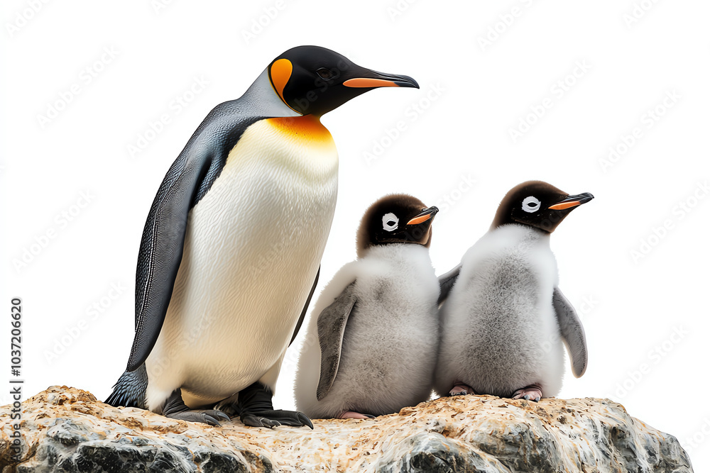 Obraz premium Emperor penguin family a heartwarming bond between parents and chicks in their natural habitat