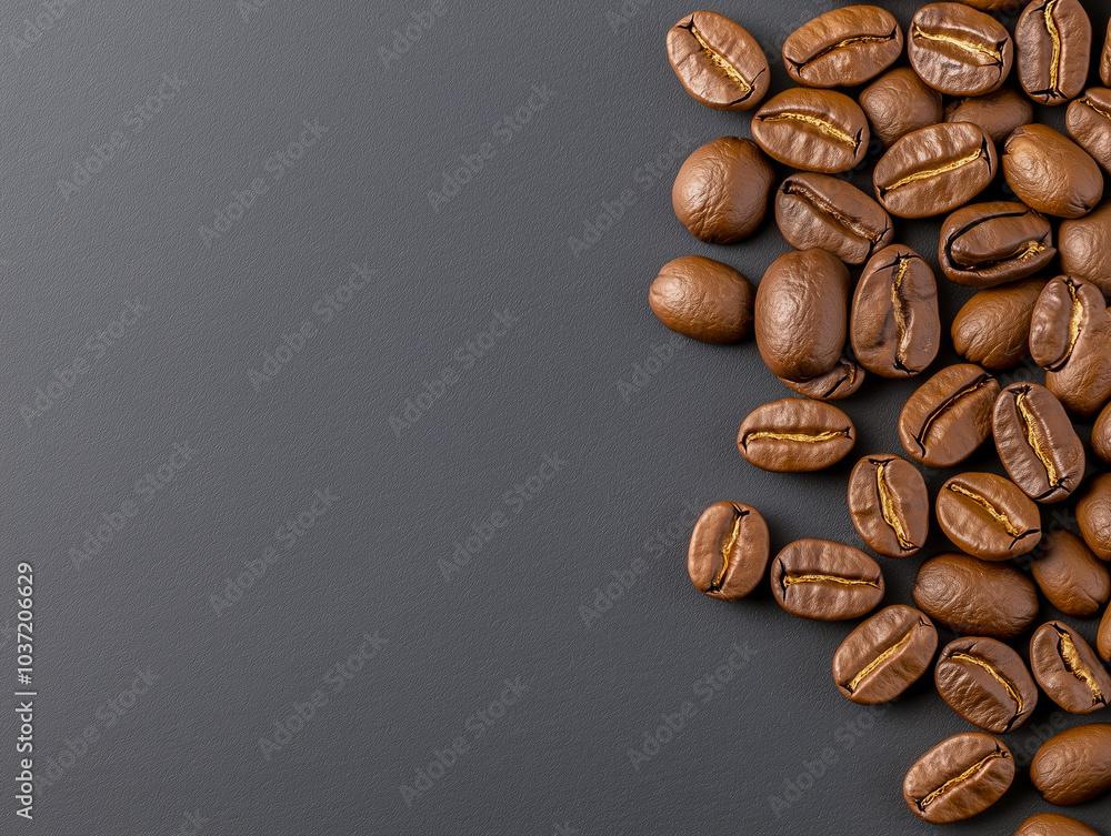 Coffee Beans Closeup On Dark Background 