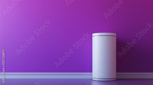 A clean white boiler on a striking purple backdrop, leaving room for text