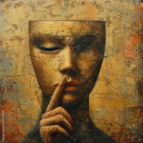 A woman with her hand over her mouth, as if she is trying to keep a secret