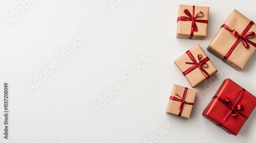 Wallpaper Mural A collection of beautifully wrapped gifts in various sizes, featuring red ribbons, arranged on a light background, perfect for festive celebrations. Torontodigital.ca