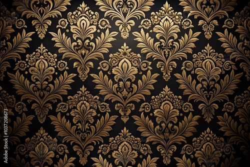 Elegant Damask Pattern on Classic Black Background for Luxury Invitations and Cards