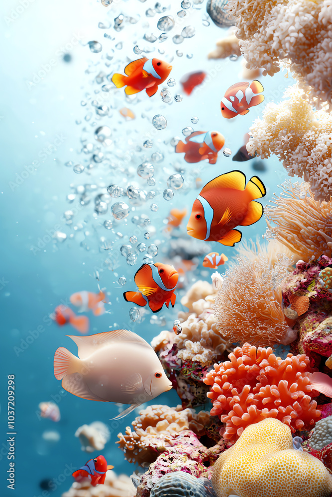 Fototapeta premium Vibrant underwater scene featuring colorful tropical fish and coral reef life