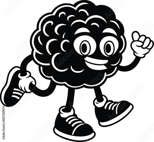 Cartoon illustration of a brain running while wearing athletic shoes.