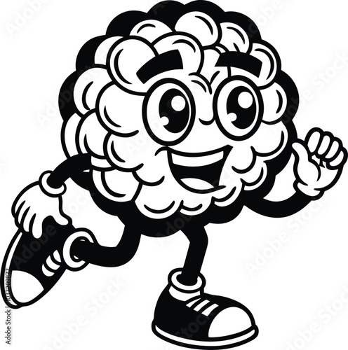 Cartoon illustration of a brain running while wearing athletic shoes.