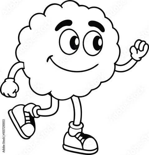 Cartoon illustration of a brain running while wearing athletic shoes.